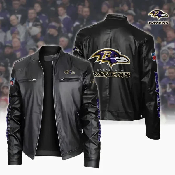 Ultra-Premium Leather Jacket Dual Zip Chest— Baltimore Ravens SPTSLJ014
