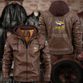 Premium & Ultra-Thick Leather Jacket with Fleece Hood - Minnesota Vikings PHVKC020
