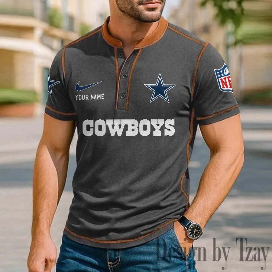 Dallas Cowboys Men's Button Neck T-Shirt Short Sleeve Casual New Design 2026 SPTBNT041