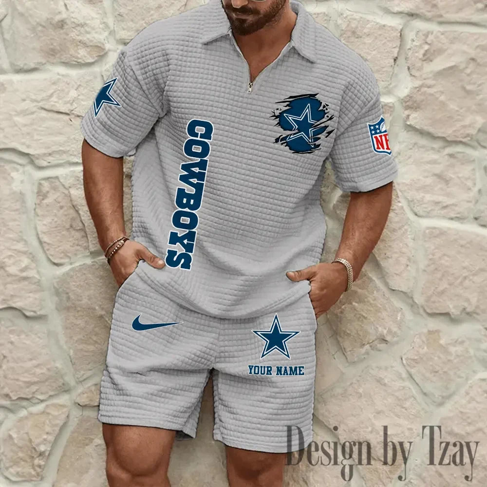 Dallas Cowboys Men’s Waffle Pattern Half Zipper Shirt And Short BSPTWHZSS168