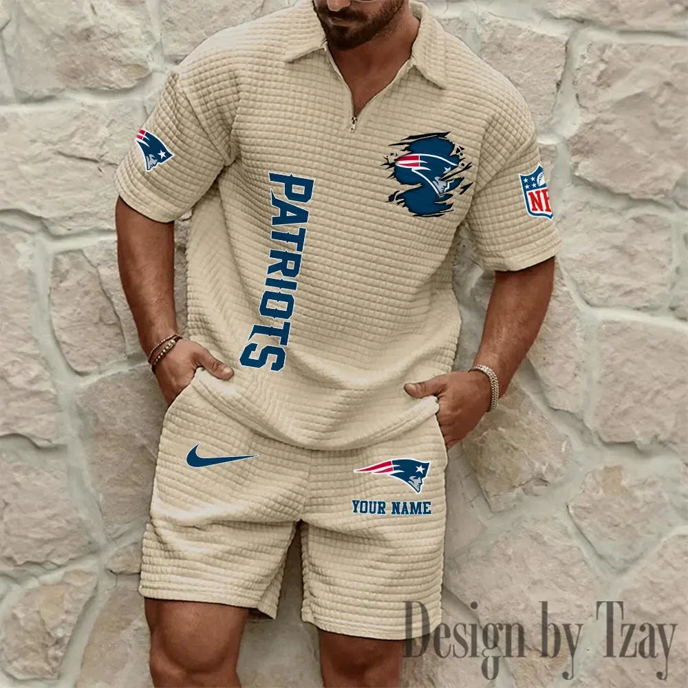 New England Patriots Men’s Waffle Pattern Half Zipper Shirt And Short BSPTWHZSS181
