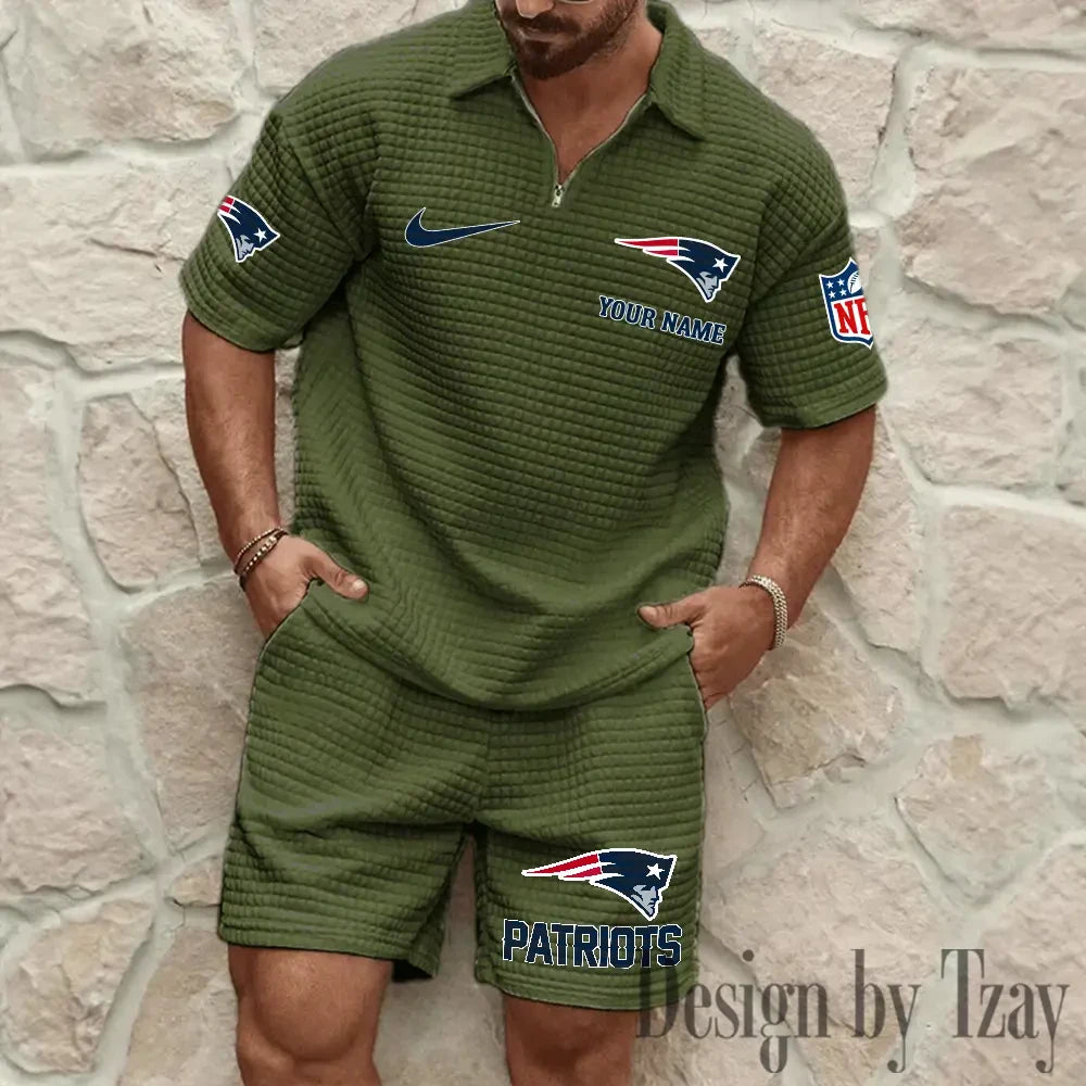 New England Patriots Men’s Waffle Pattern Half Zipper Shirt And Short BSPTWHZSS119