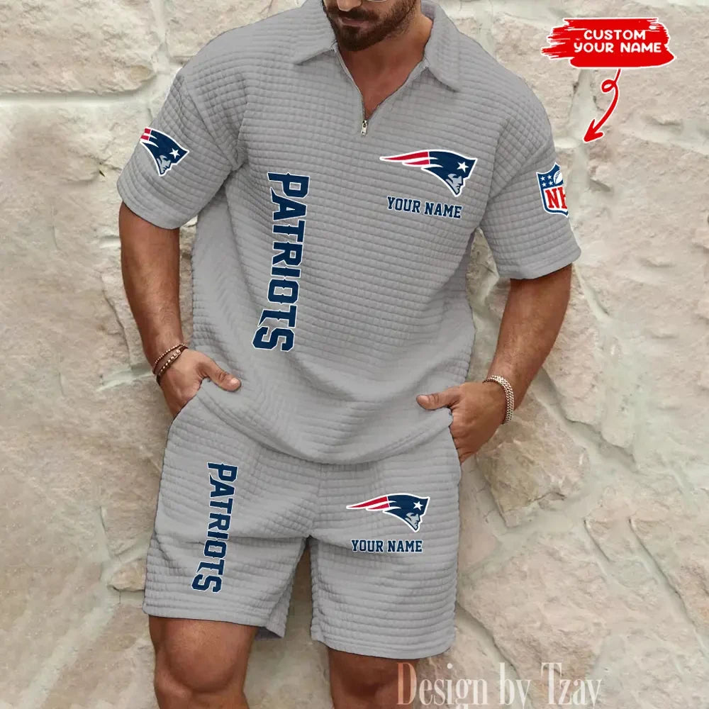 New England Patriots Men’s Waffle Pattern Half Zipper Shirt And Short BSPTWHZSS087