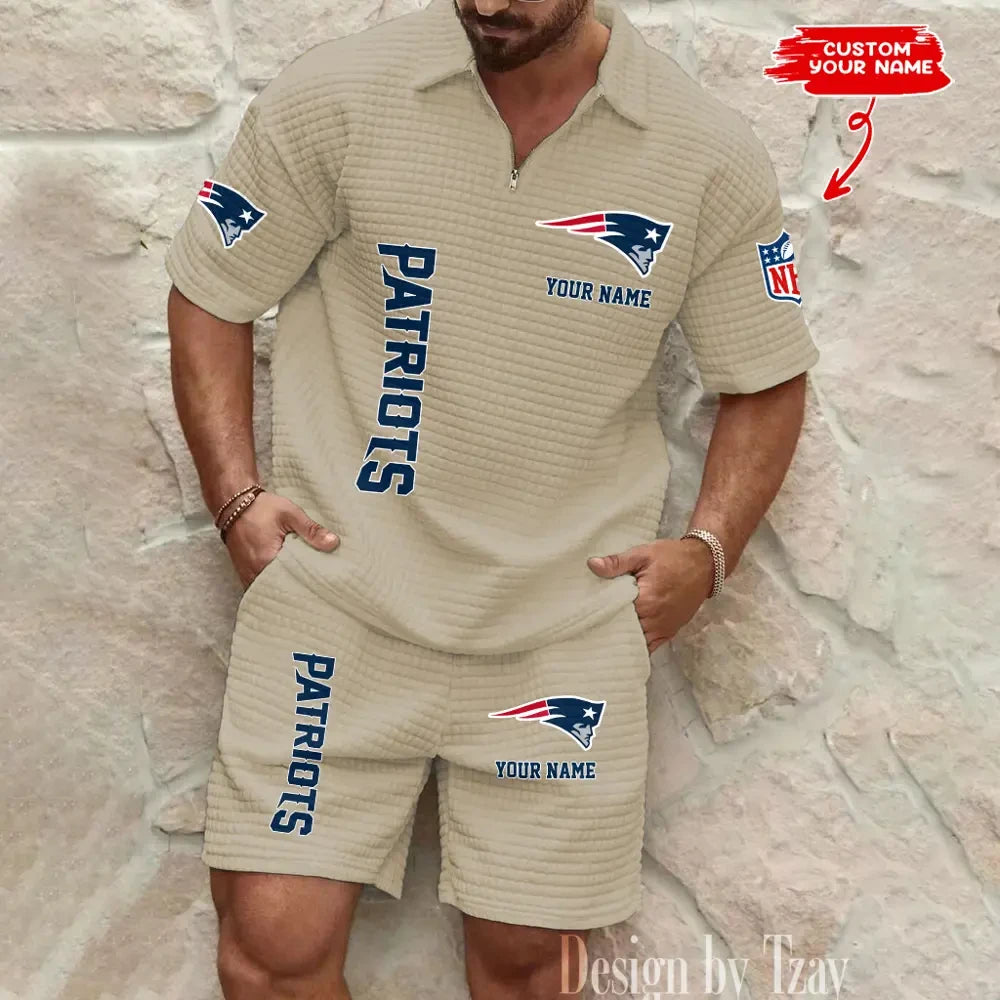 New England Patriots Men’s Waffle Pattern Half Zipper Shirt And Short BSPTWHZSS087
