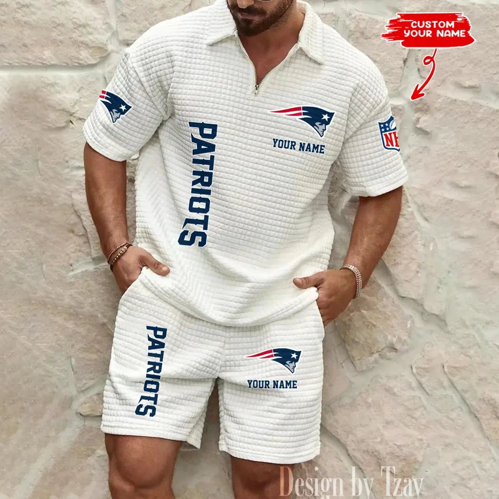 New England Patriots Men’s Waffle Pattern Half Zipper Shirt And Short BSPTWHZSS087