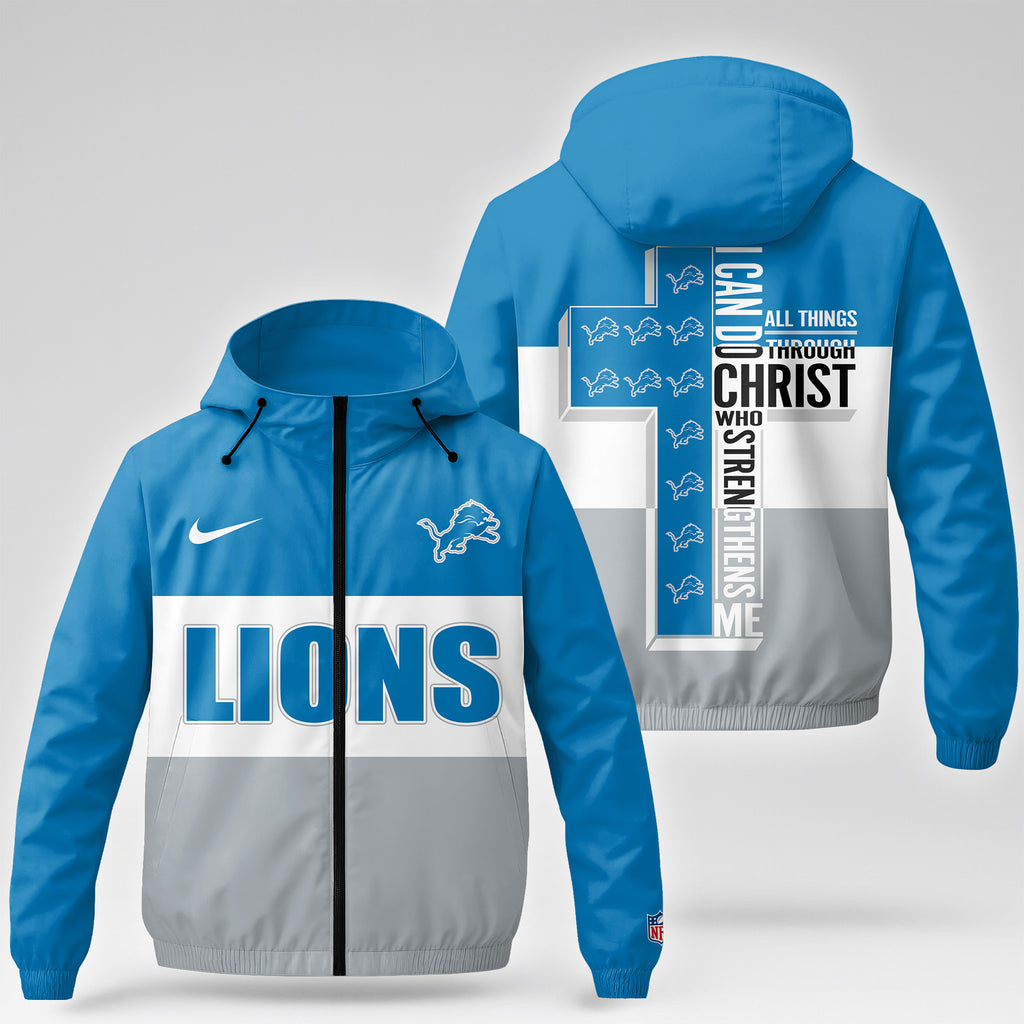 Detroit Lions | Premium NFL Strength Through Christ Windbreaker Jacket NTH1