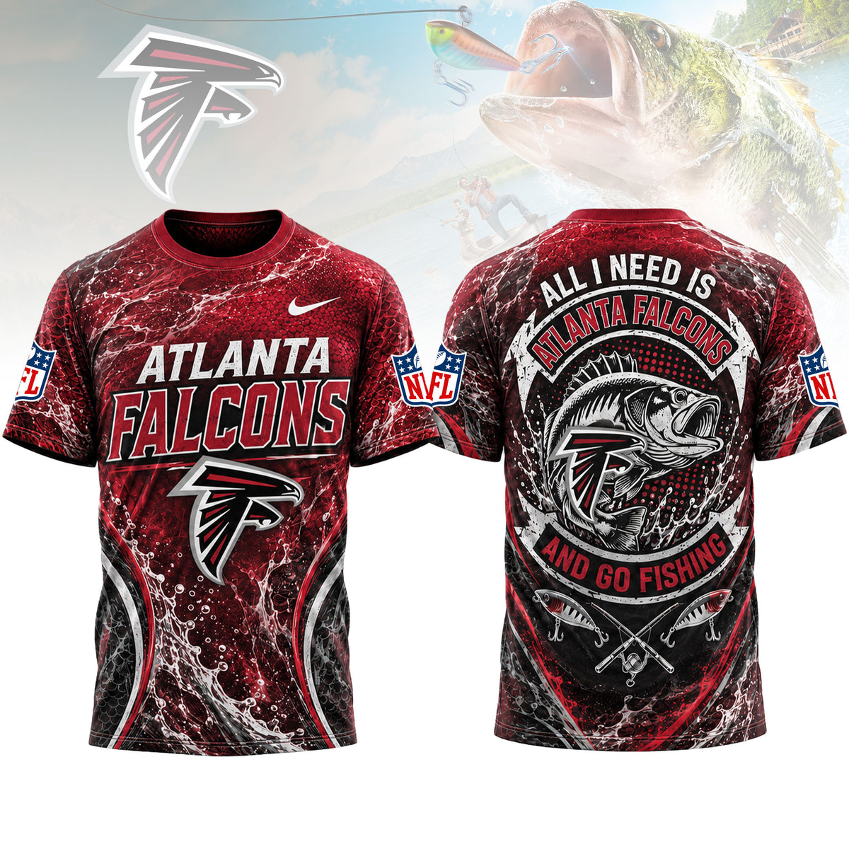 Atlanta Falcons | Premium NFL Fishing Splash 3D Shirt NY