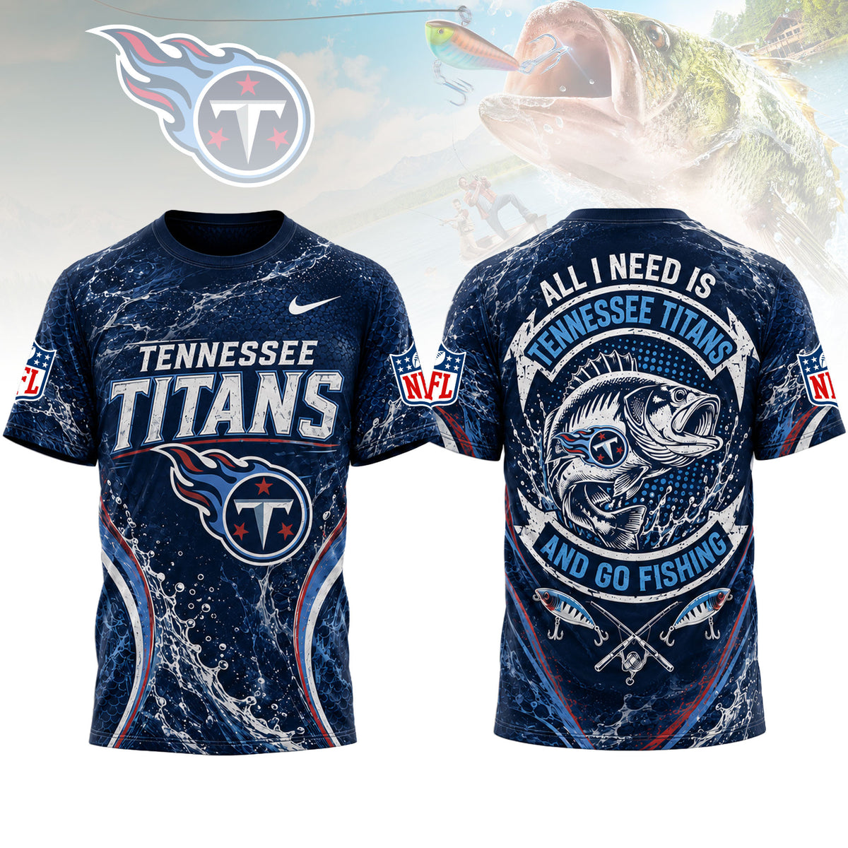Tennessee Titans | Premium NFL Fishing Splash 3D Shirt NY