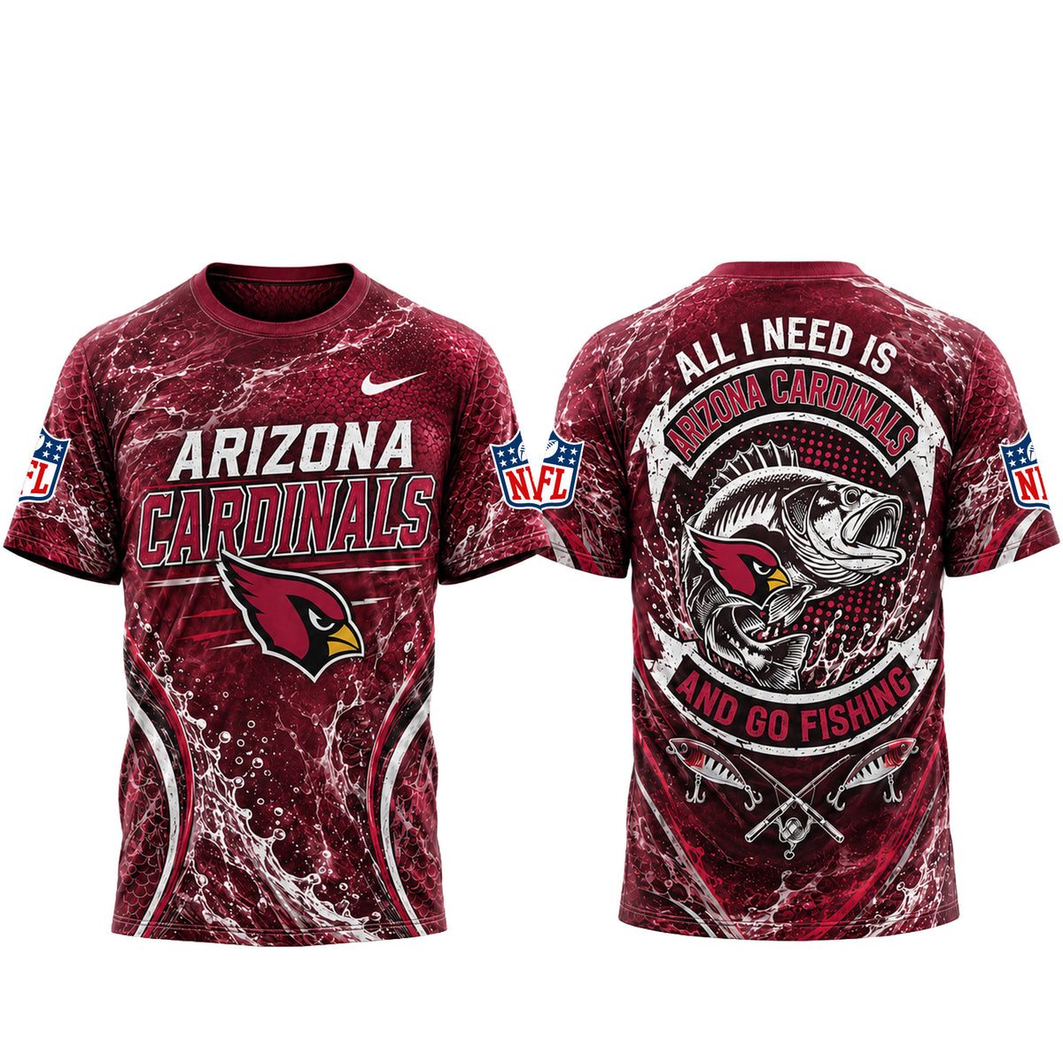 Arizona Cardinals | Premium NFL Fishing Splash 3D Shirt NY