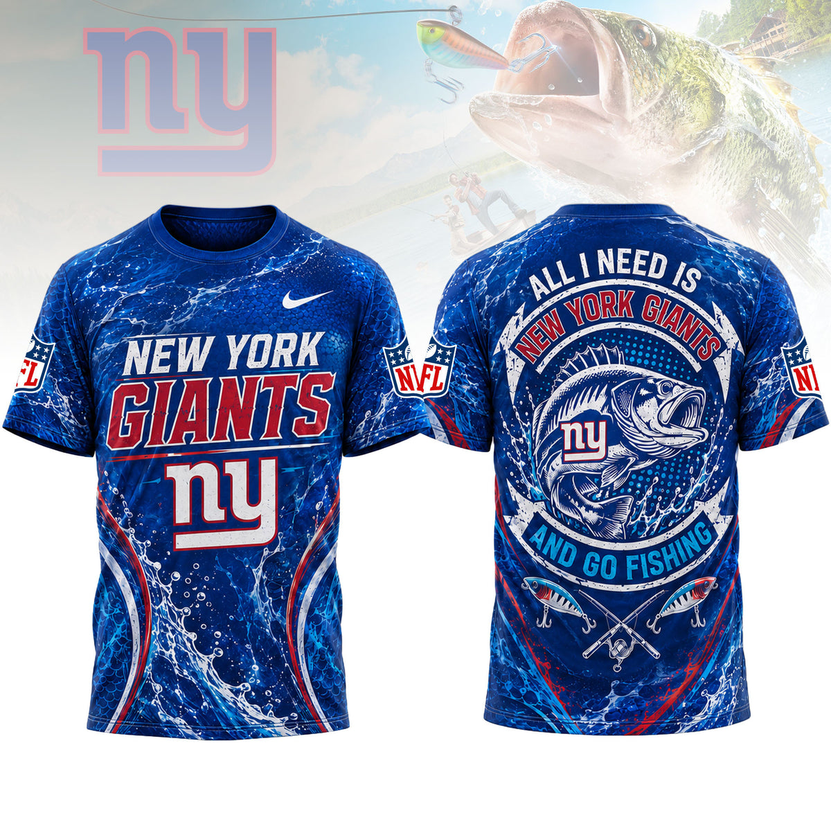 New York Giants | Premium NFL Fishing Splash 3D Shirt NY