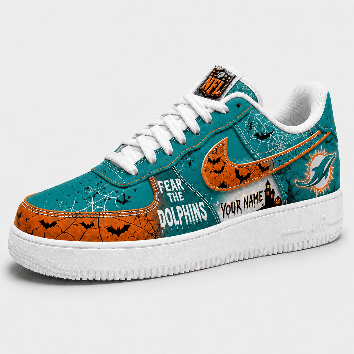 Miami Dolphins | Premium NFL Fear The Team Halloween AF1 Sneakers - VA32194