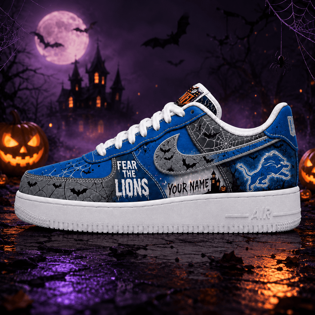 Detroit Lions | Premium NFL Fear The Team Halloween AF1 Sneakers - VA32196