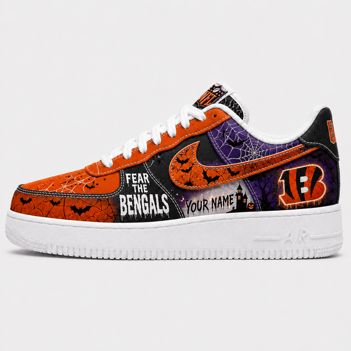 Cincinnati Bengals | Premium NFL Fear The Team Halloween AF1 Sneakers - VA32176