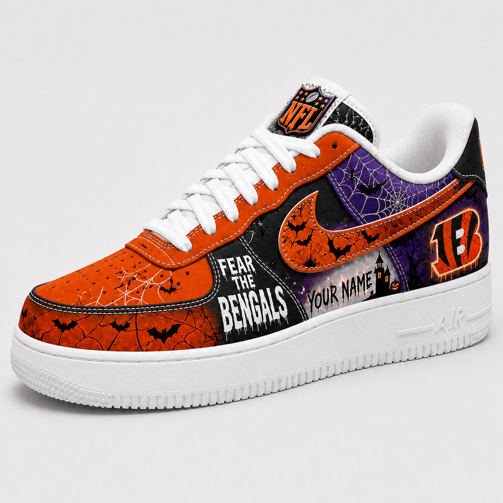 Cincinnati Bengals | Premium NFL Fear The Team Halloween AF1 Sneakers - VA32176