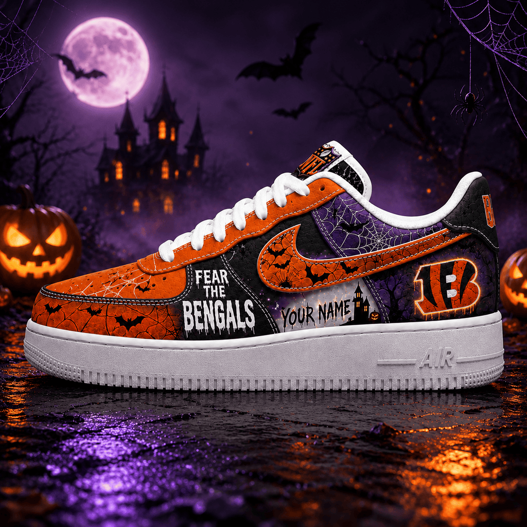 Cincinnati Bengals | Premium NFL Fear The Team Halloween AF1 Sneakers - VA32176