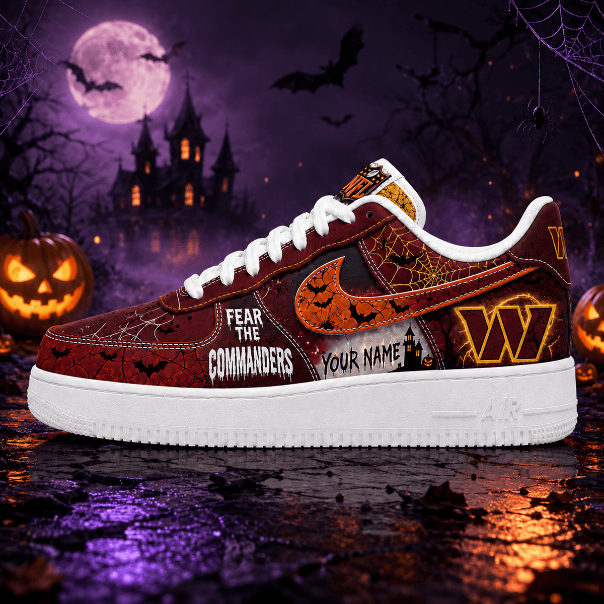 Washington Commanders | Premium NFL Fear The Team Halloween AF1 Sneakers - VA32171