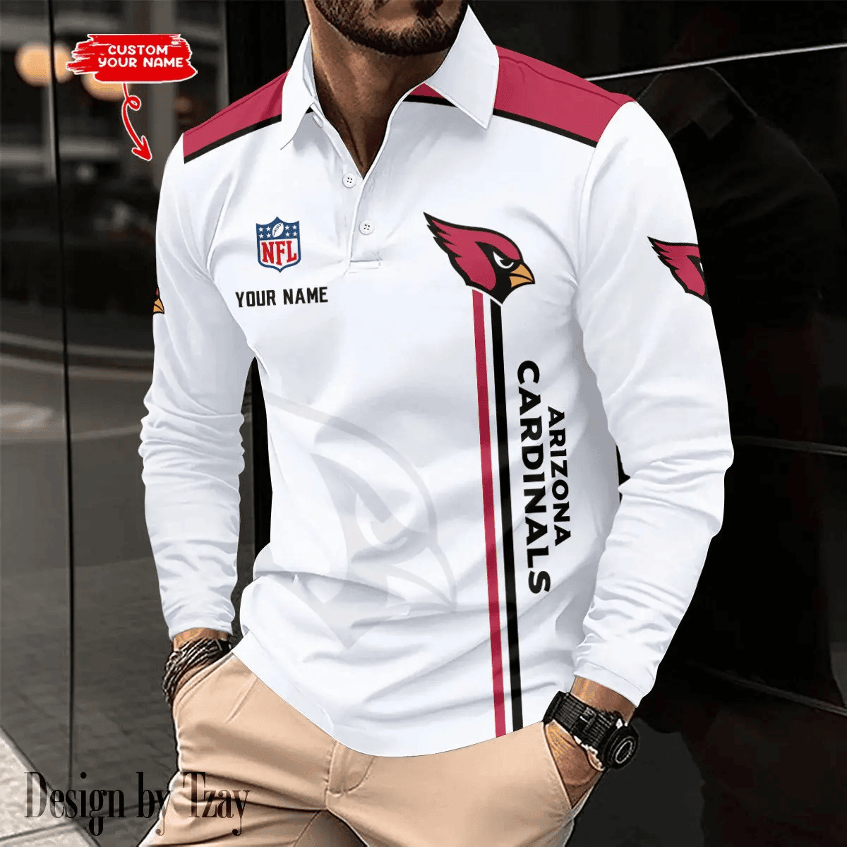 Arizona Cardinals Long Sleeve Polo Shirt DV7 SPTLSPS023
