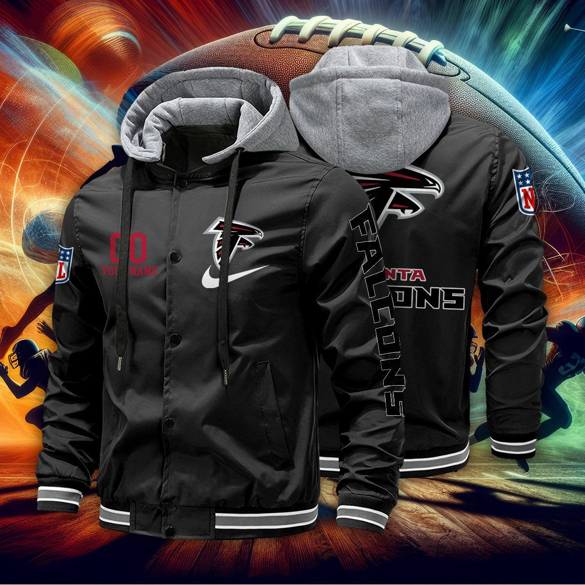 Atlanta Falcons Baseball Jacket With Detachable Hood AZBJDH019