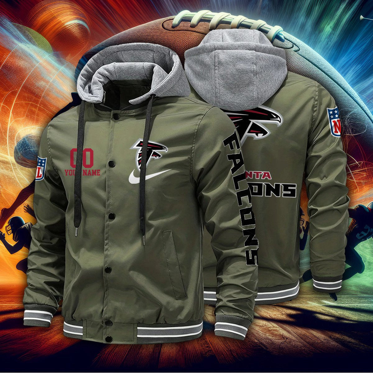 Atlanta Falcons Baseball Jacket With Detachable Hood AZBJDH019