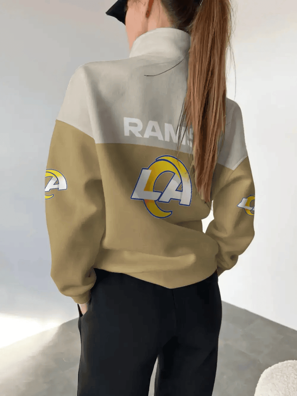 Los Angeles Rams New Design Casual Snap Mockneck Pullover Sweatshirt SPTCSMPS089