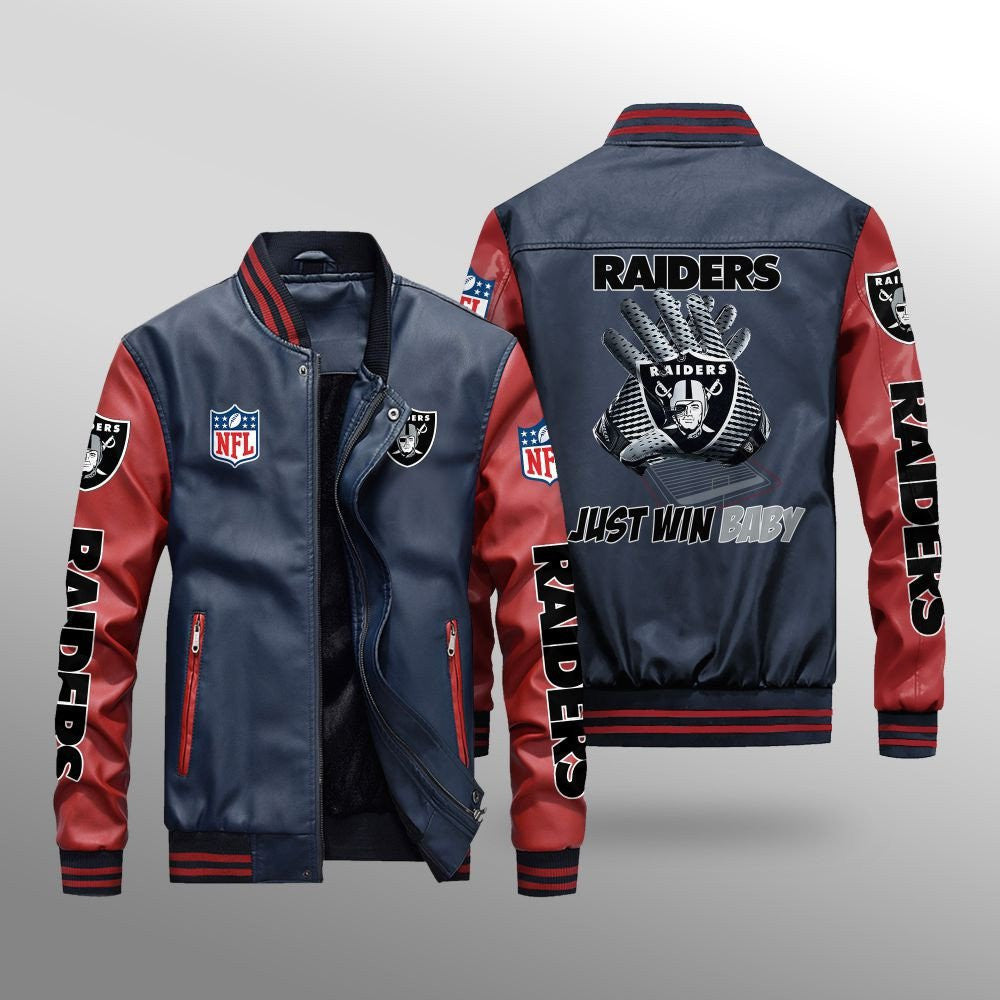 Las Vegas Raiders Premium Fleece-Lined Leather Bomber Jacket BG62