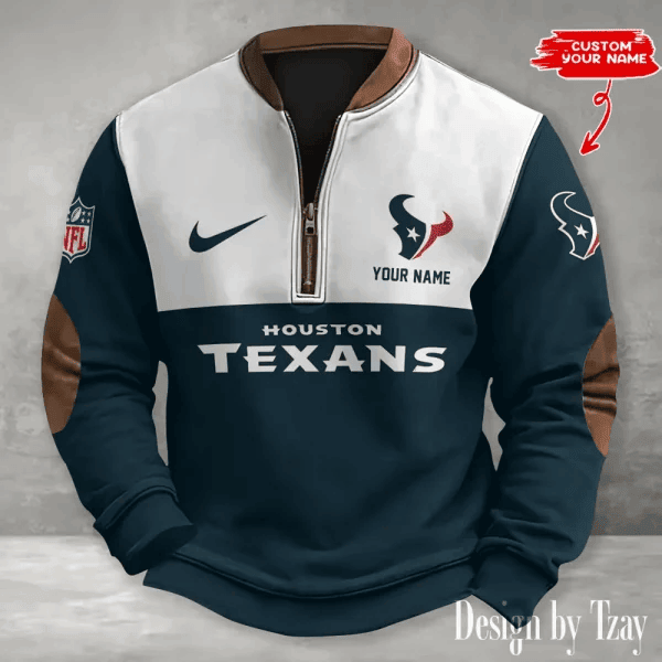 S9MPZNS122-Houston Texans Premium Personalized Game-Day Quarter-Zip