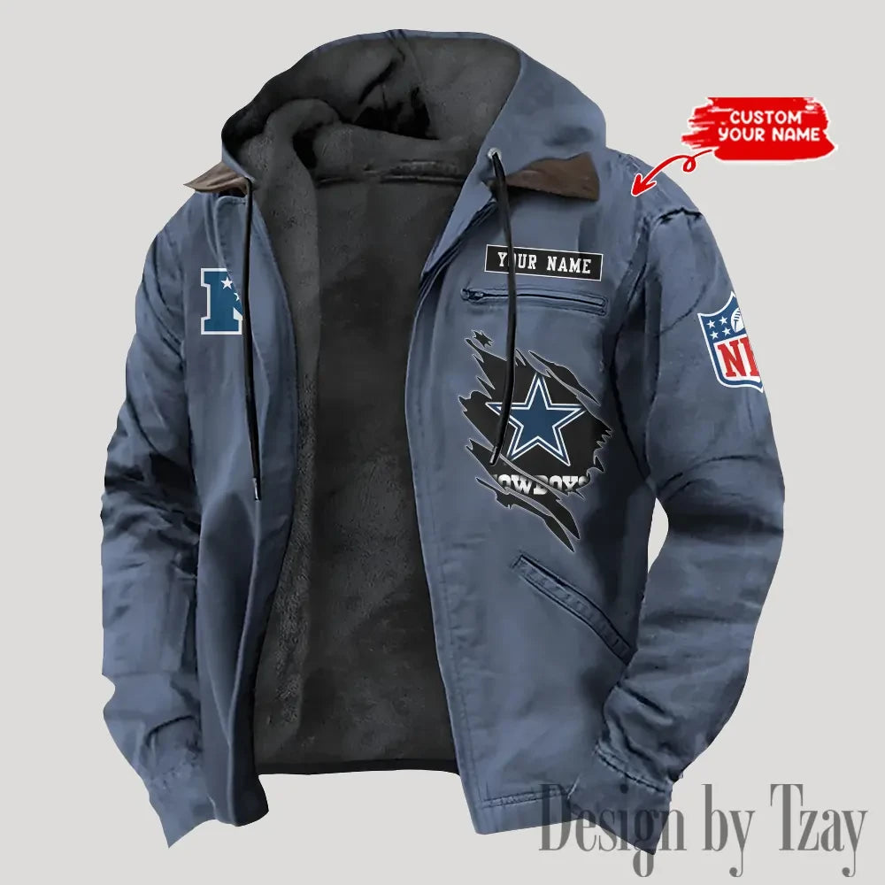 Dallas Cowboys Men's Casual Padded Jacket Hooded Trending 2026 SPTPJH138