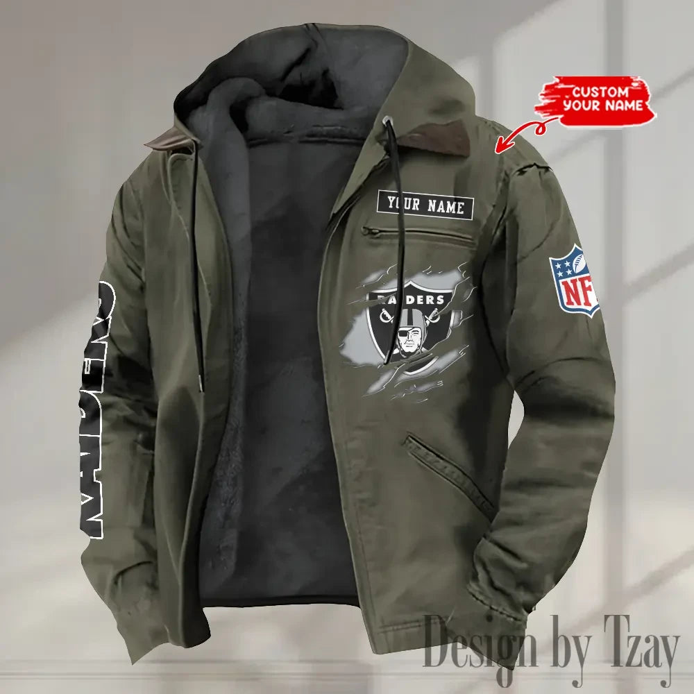 Las Vegas Raiders Men's Casual Padded Jacket Hooded trending 2026 SPTPJH020