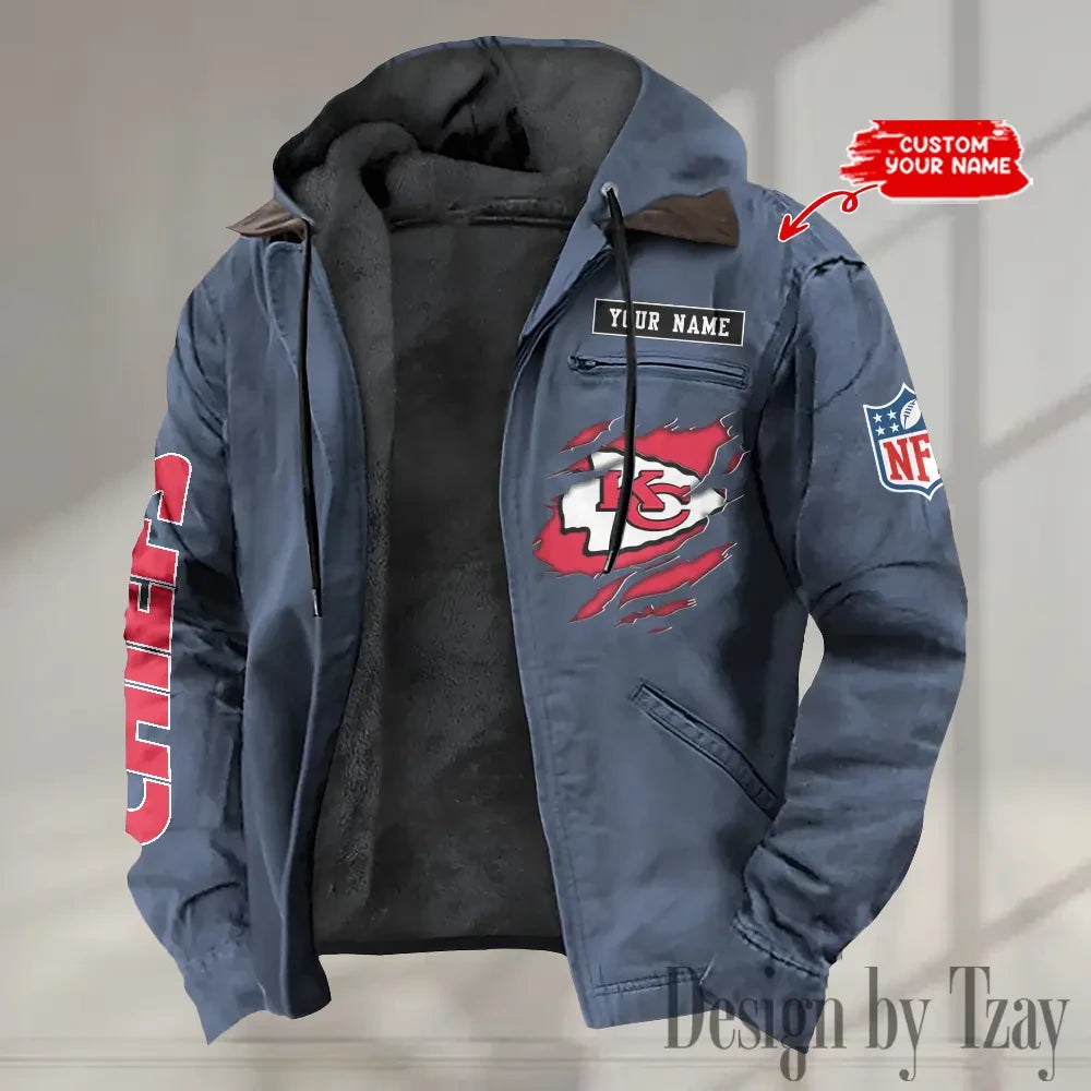 Kansas City Chiefs Men's Casual Padded Jacket Hooded trending 2026 SPTPJH016