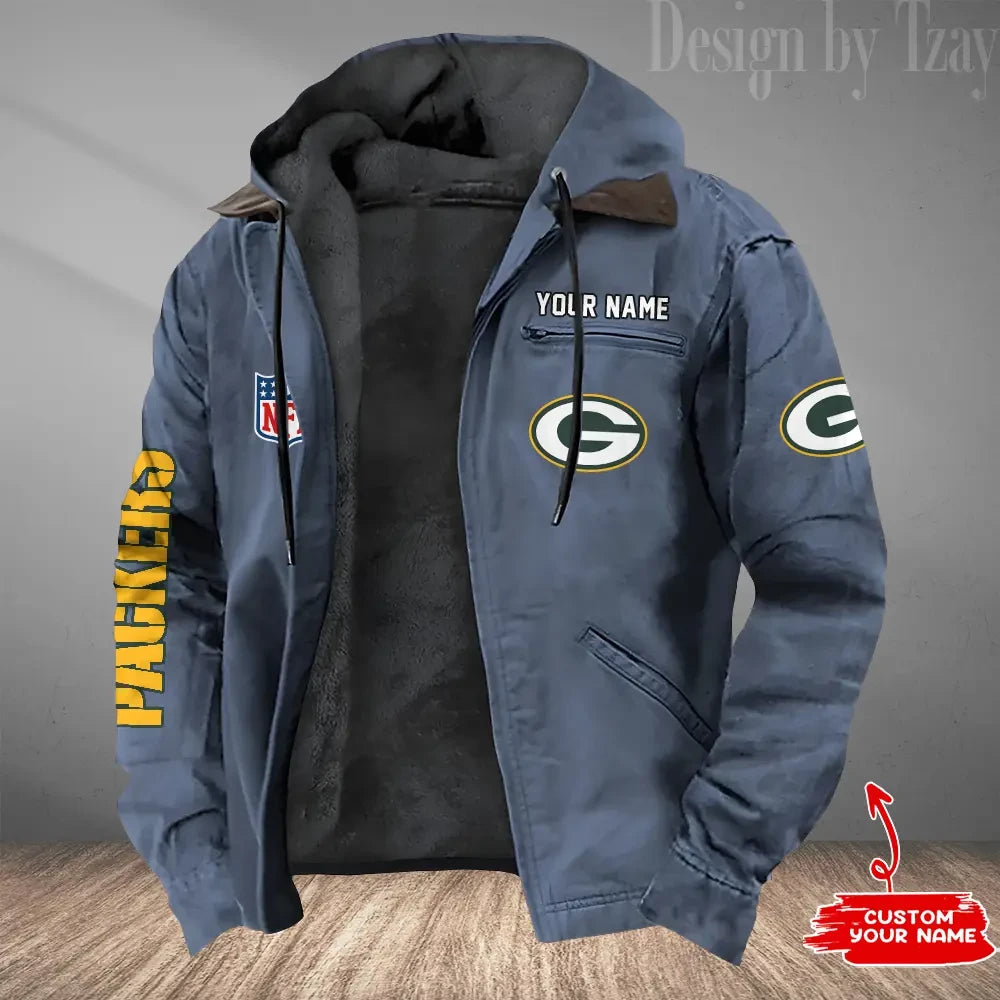 Green Bay Packers Men's Casual Padded Jacket Hooded Trending 2026 SPTPJH077
