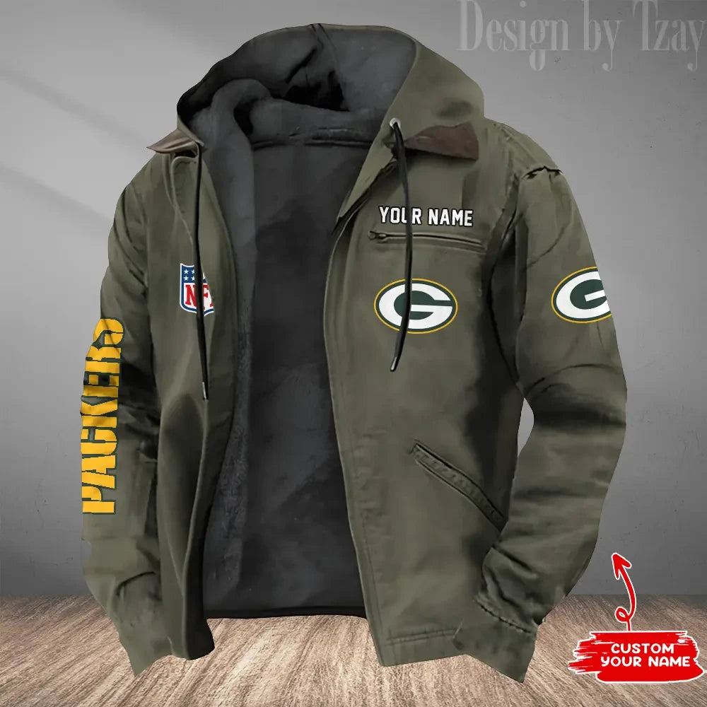 Green Bay Packers Men's Casual Padded Jacket Hooded Trending 2026 SPTPJH077