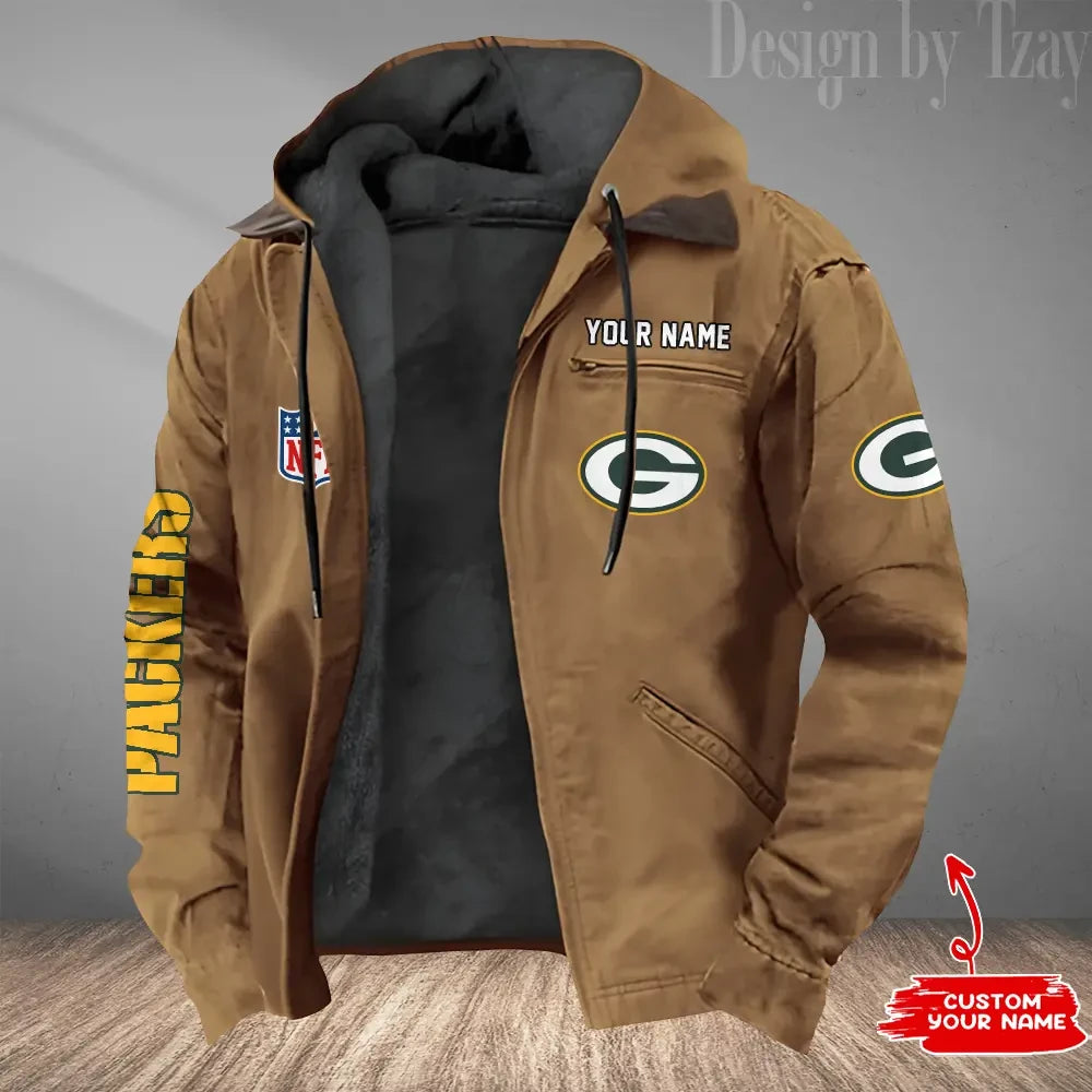 Green Bay Packers Men's Casual Padded Jacket Hooded Trending 2026 SPTPJH077
