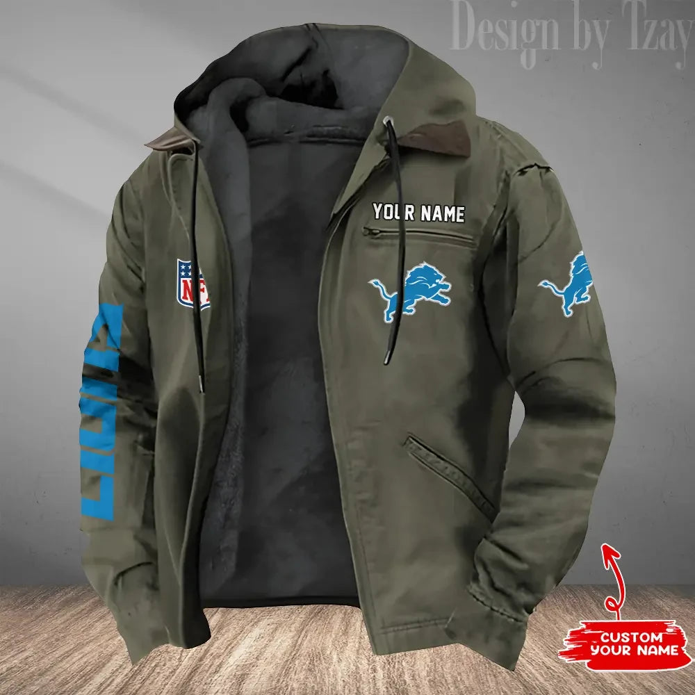 Detroit Lions Men's Casual Padded Jacket Hooded Trending 2026 SPTPJH076