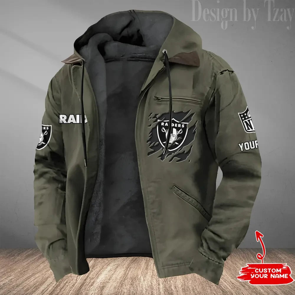 Las Vegas Raiders Men's Casual Padded Jacket Hooded Trending 2026 SPTPJH050