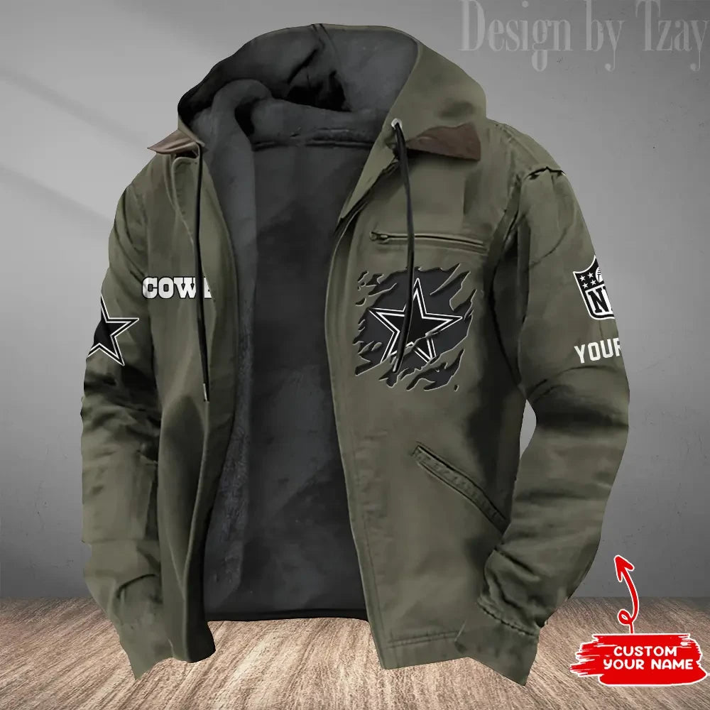 Dallas Cowboys Men's Casual Padded Jacket Hooded Trending 2026 SPTPJH042