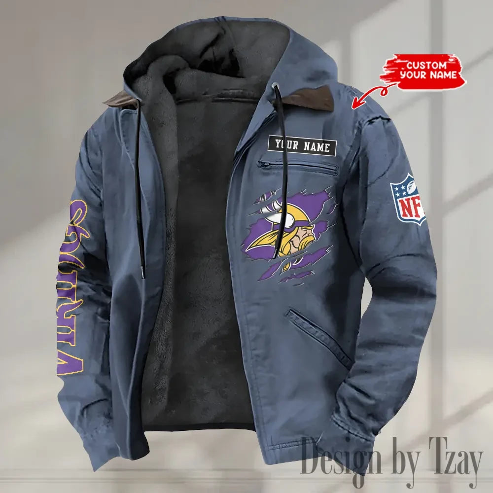 Minnesota Vikings Men's Casual Padded Jacket Hooded trending 2026 SPTPJH024