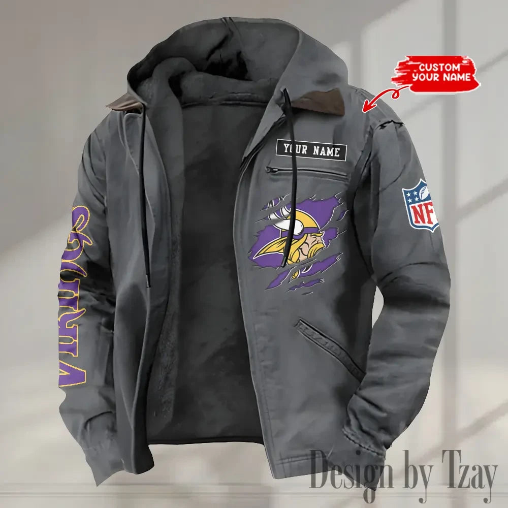 Minnesota Vikings Men's Casual Padded Jacket Hooded trending 2026 SPTPJH024