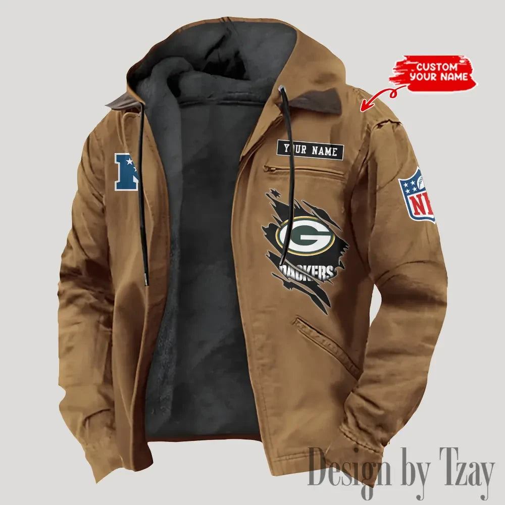 Green Bay Packers Men's Casual Padded Jacket Hooded Trending 2026 SPTPJH141