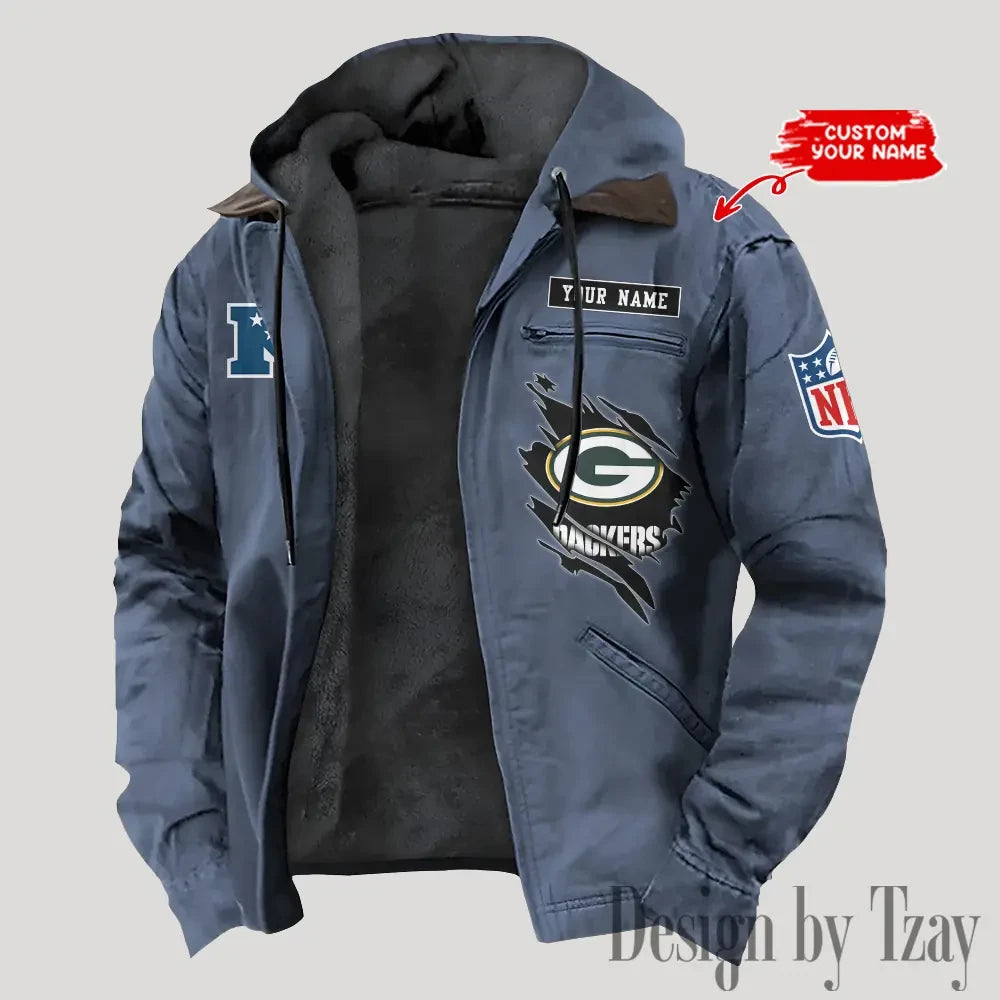 Green Bay Packers Men's Casual Padded Jacket Hooded Trending 2026 SPTPJH141