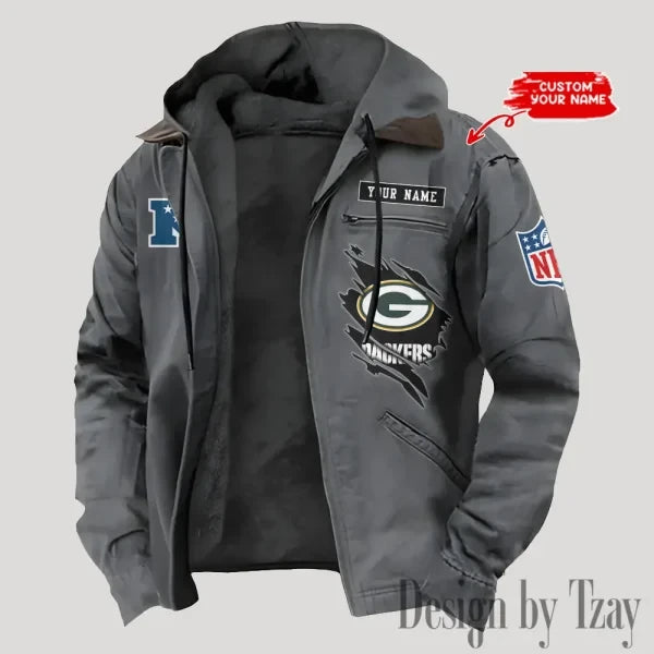 Green Bay Packers Men's Casual Padded Jacket Hooded Trending 2026 SPTPJH141