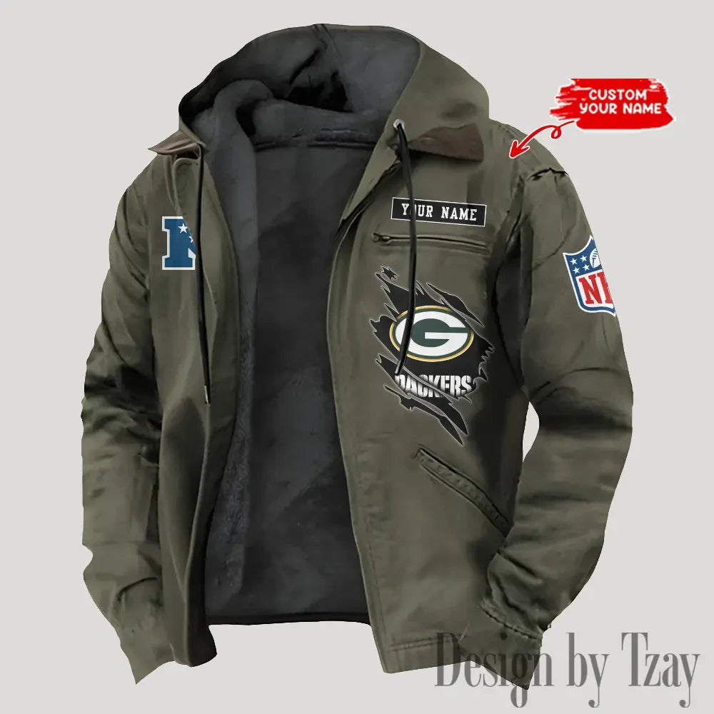 Green Bay Packers Men's Casual Padded Jacket Hooded Trending 2026 SPTPJH141
