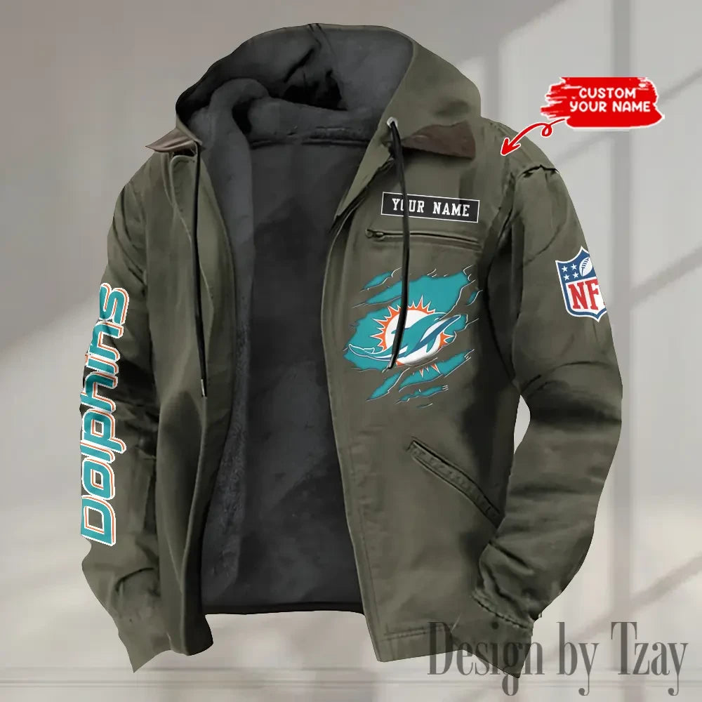 Miami Dolphins Men's Casual Padded Jacket Hooded trending 2026 SPTPJH023