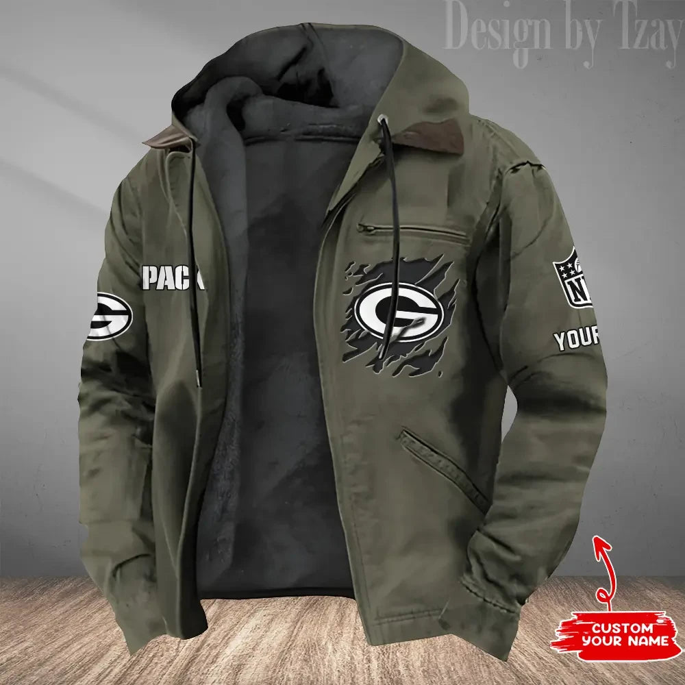 Green Bay Packers Men's Casual Padded Jacket Hooded Trending 2026 SPTPJH045