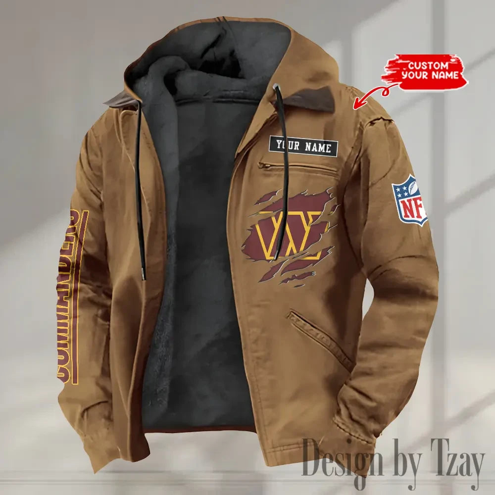 Washington Commanders Men's Casual Padded Jacket Hooded trending 2026 SPTPJH019