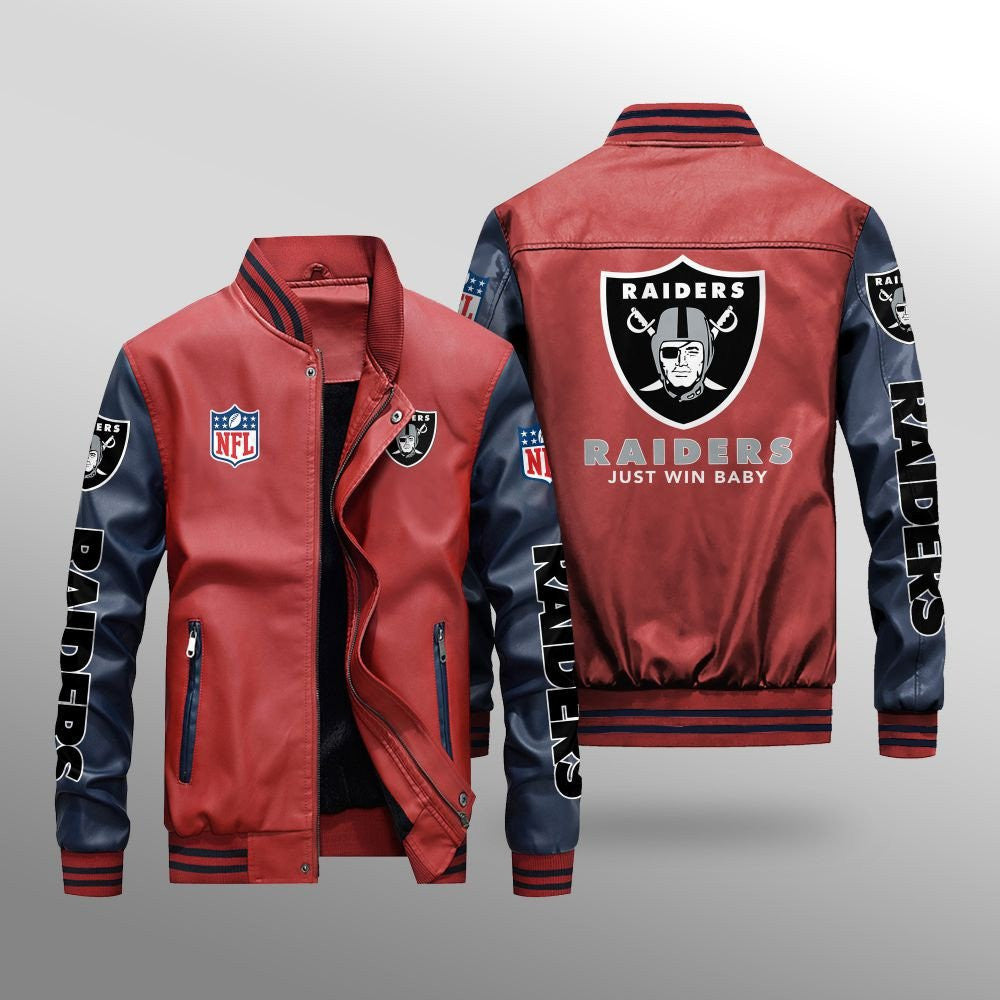 Las Vegas Raiders Premium Fleece-Lined Leather Bomber Jacket BG02