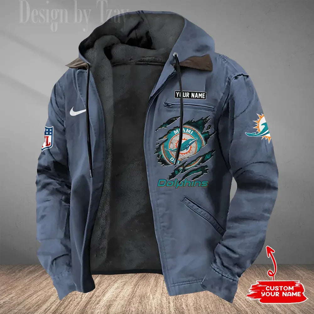 Miami Dolphins Men's Casual Padded Jacket Hooded Trending 2026 SPTPJH181