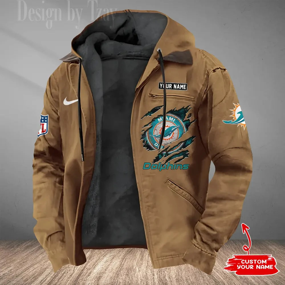 Miami Dolphins Men's Casual Padded Jacket Hooded Trending 2026 SPTPJH181