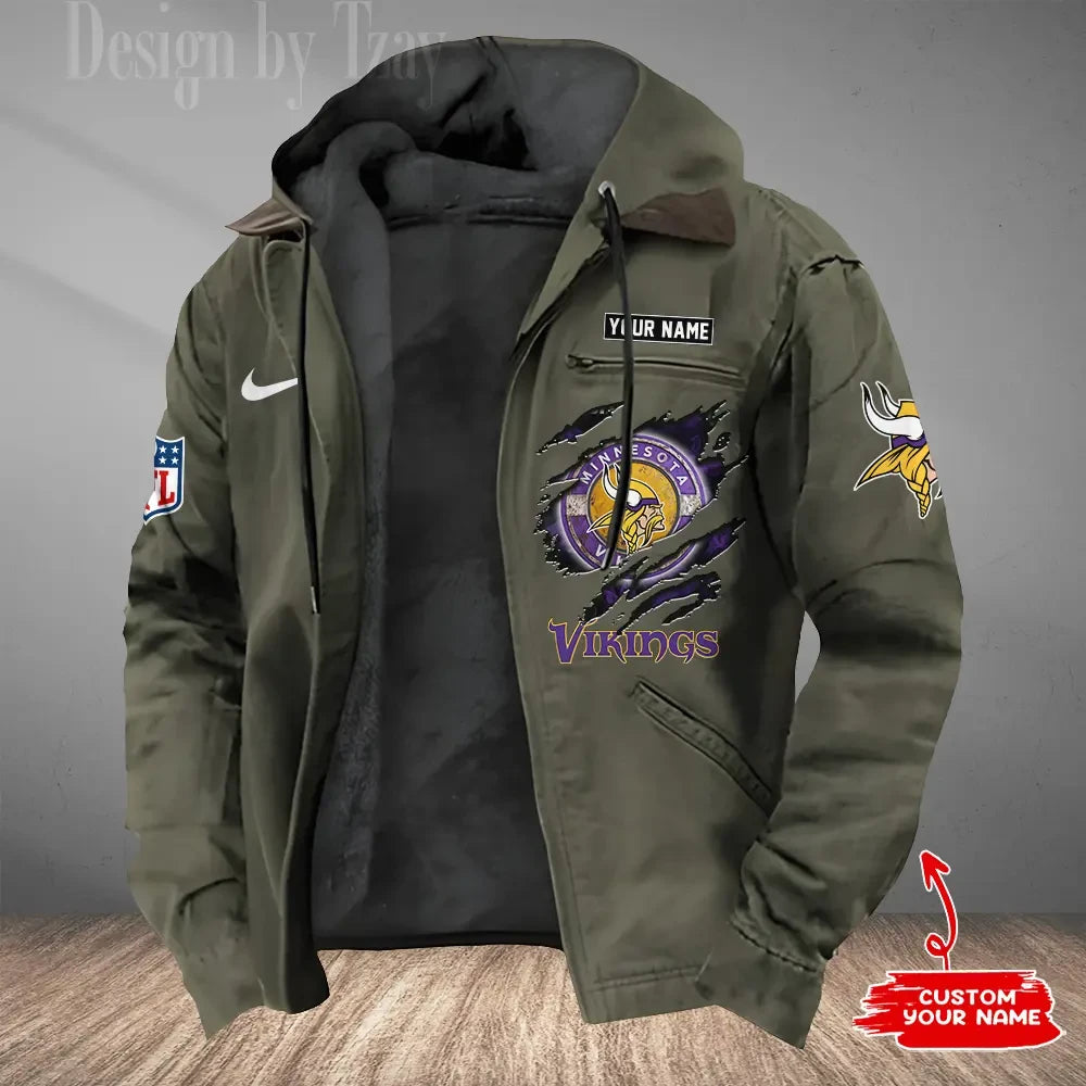 Minnesota Vikings Men's Casual Padded Jacket Hooded Trending 2026 SPTPJH182