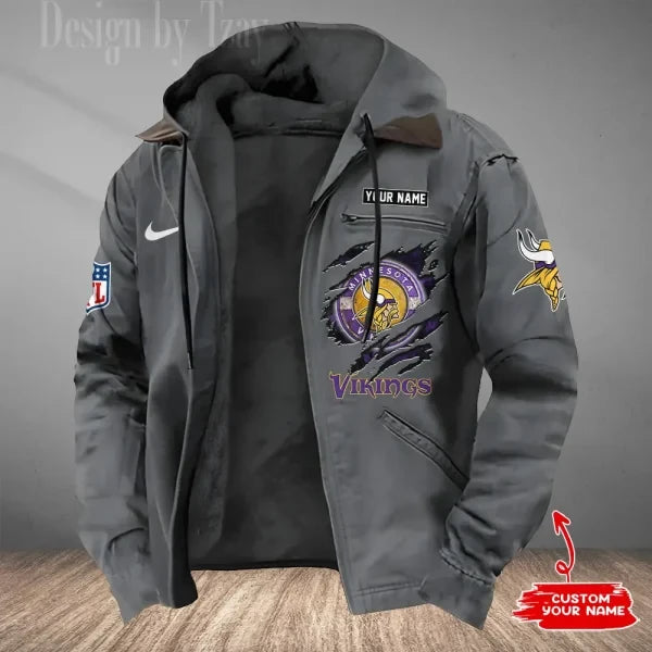 Minnesota Vikings Men's Casual Padded Jacket Hooded Trending 2026 SPTPJH182