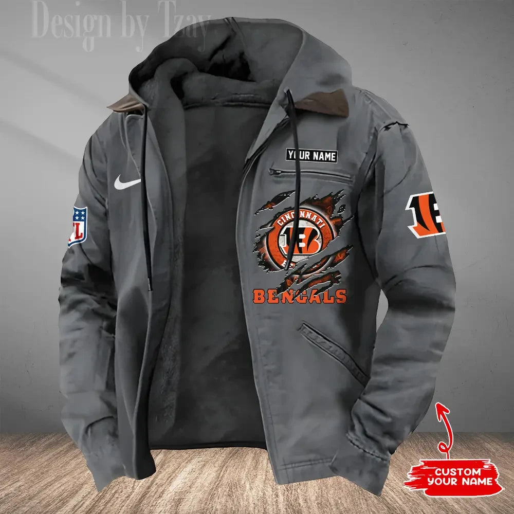 Cincinnati Bengals Men's Casual Padded Jacket Hooded Trending 2026 SPTPJH168